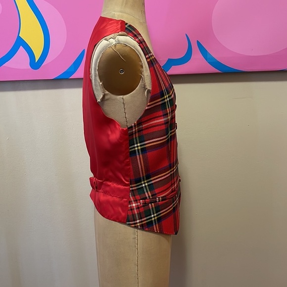 Moschino Red Tartan Plaid Wool Vest - Picture 6 of 12